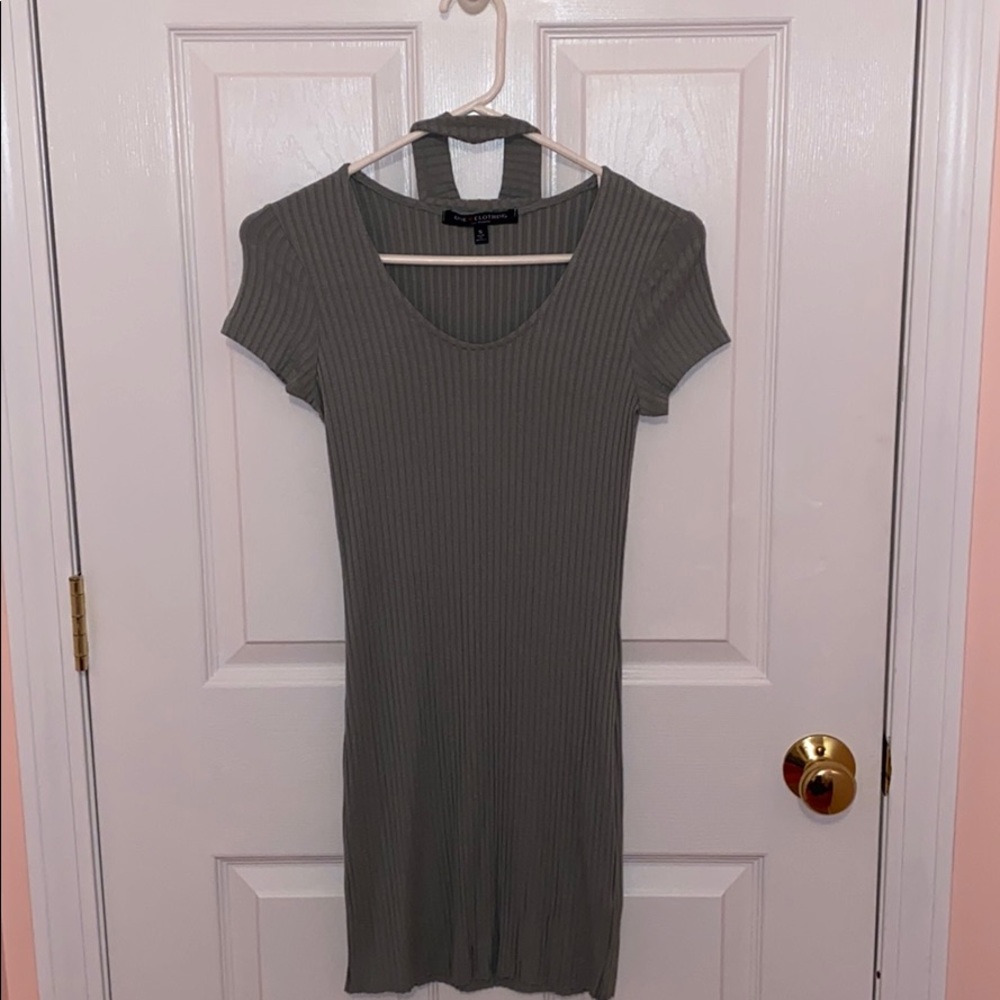 Body con dress with neck piece